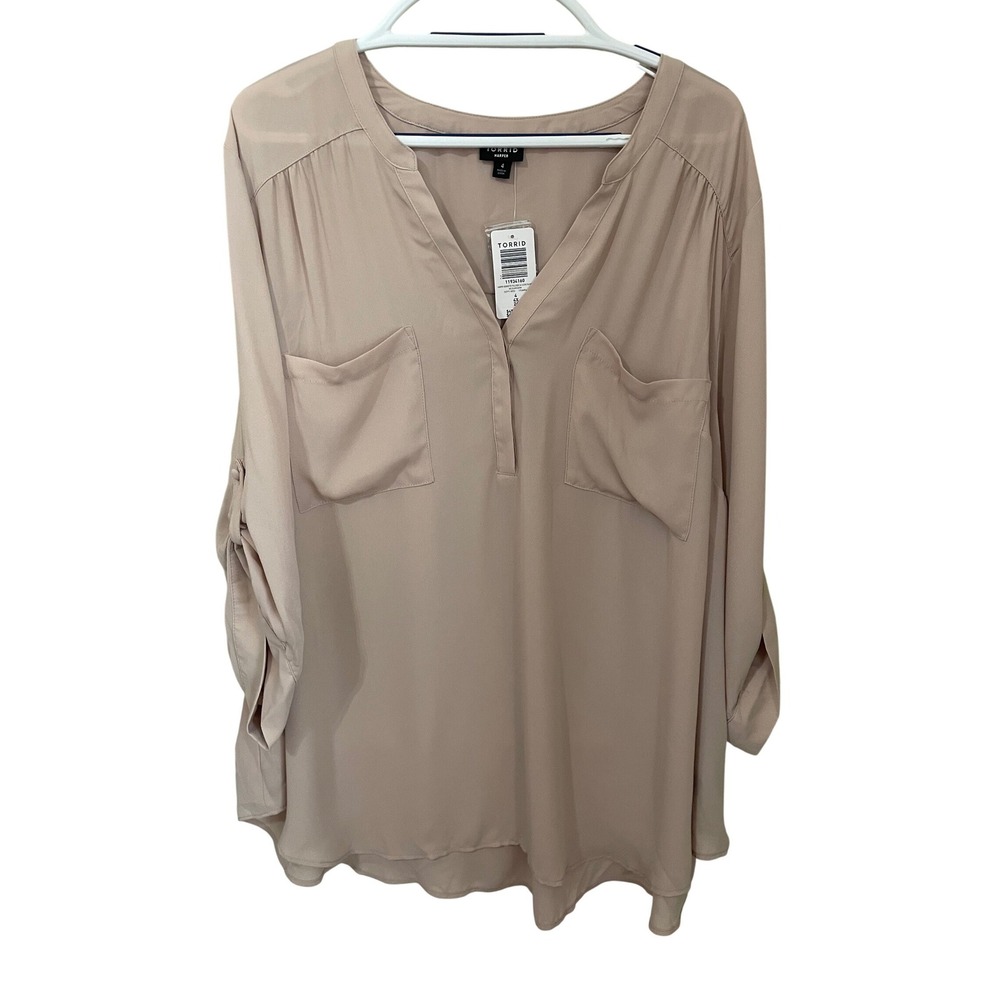 Torrid Harper Georgette Blouse 3/4 Sleeve Mushroom Taupe Size 4X